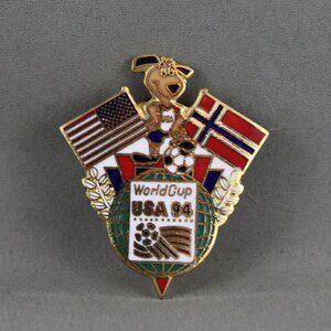 1994 Soccer World Cup Pin - Team Norway Dual Flag by Peter David - Metal Pin